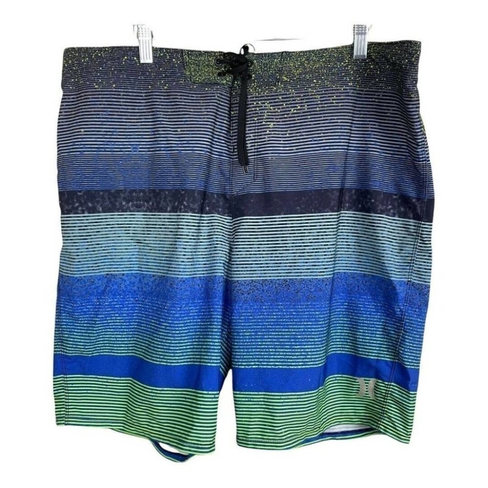 HURLEY®️ Phantom Men's Size 38 Blue Black Green Striped Board Shorts
